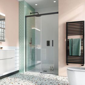 Crosswater Shower Enclosures Design 8 Matt Black Single Sliding Door with Soft Close 1400mm