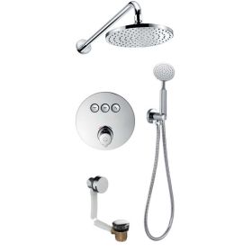 Flova Allore GoClick® thermostatic 3-outlet shower valve with fixed head, handshower kit and bath overflow filler
