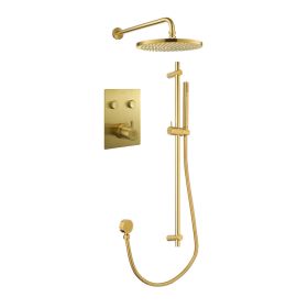Flova Brushed Gold GoClick Flow Control 2 Outlet shower pack with sliderail kit