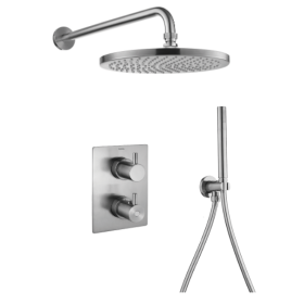 Flova Levo thermostatic 2-outlet shower valve with fixed head and handshower kit – Square – Brushed Nickel