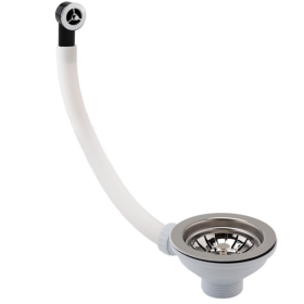 Just Taps Chrome Basket Strainer Kitchen Sink Waste, Overflow Pipework & Cover - 90mm