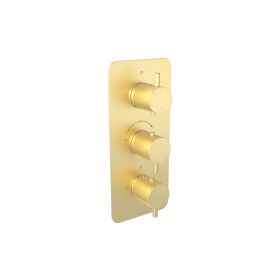 Saneux COS 3 way thermostatic shower valve kit with knurled handles – Brushed Brass