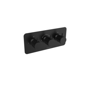Saneux COS 3 way thermostatic shower valve kit with knurled handles in landscape – Matte Black