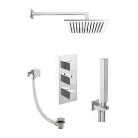 Just Tap Square Thermostat with Overhead Shower and Bath Filler