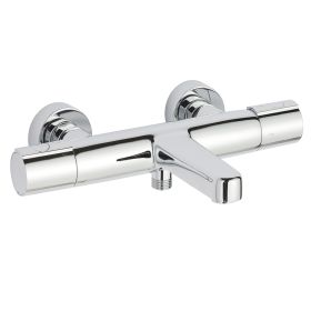 Just Taps Hugo Wall Mounted Thermostatic Bath Shower Mixer Tap with Flanges - Chrome