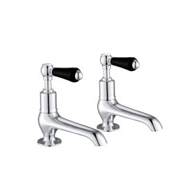 Just Taps Grosvenor, Black Lever Long Nose Basin Taps -Brass With Chrome Finishing