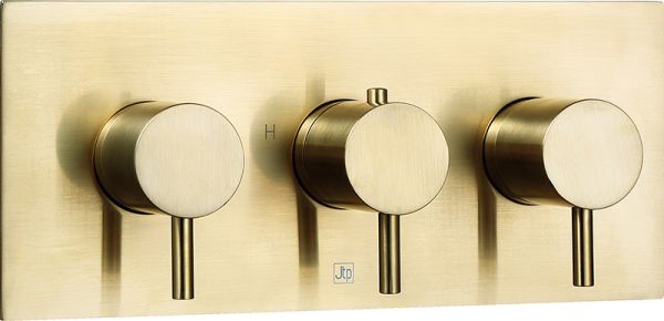 Just Taps VOS Brushed Brass  Thermostatic Concealed 2 Outlet Shower Valve, Horizontal