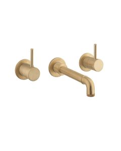 Crosswater MPRO Industrial Basin 3 Hole Wall Set - Unlacquered Brushed Brass