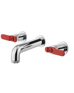 Crosswater UNION Three Hole Wall Mounted Basin Set Chrome Red Levers 