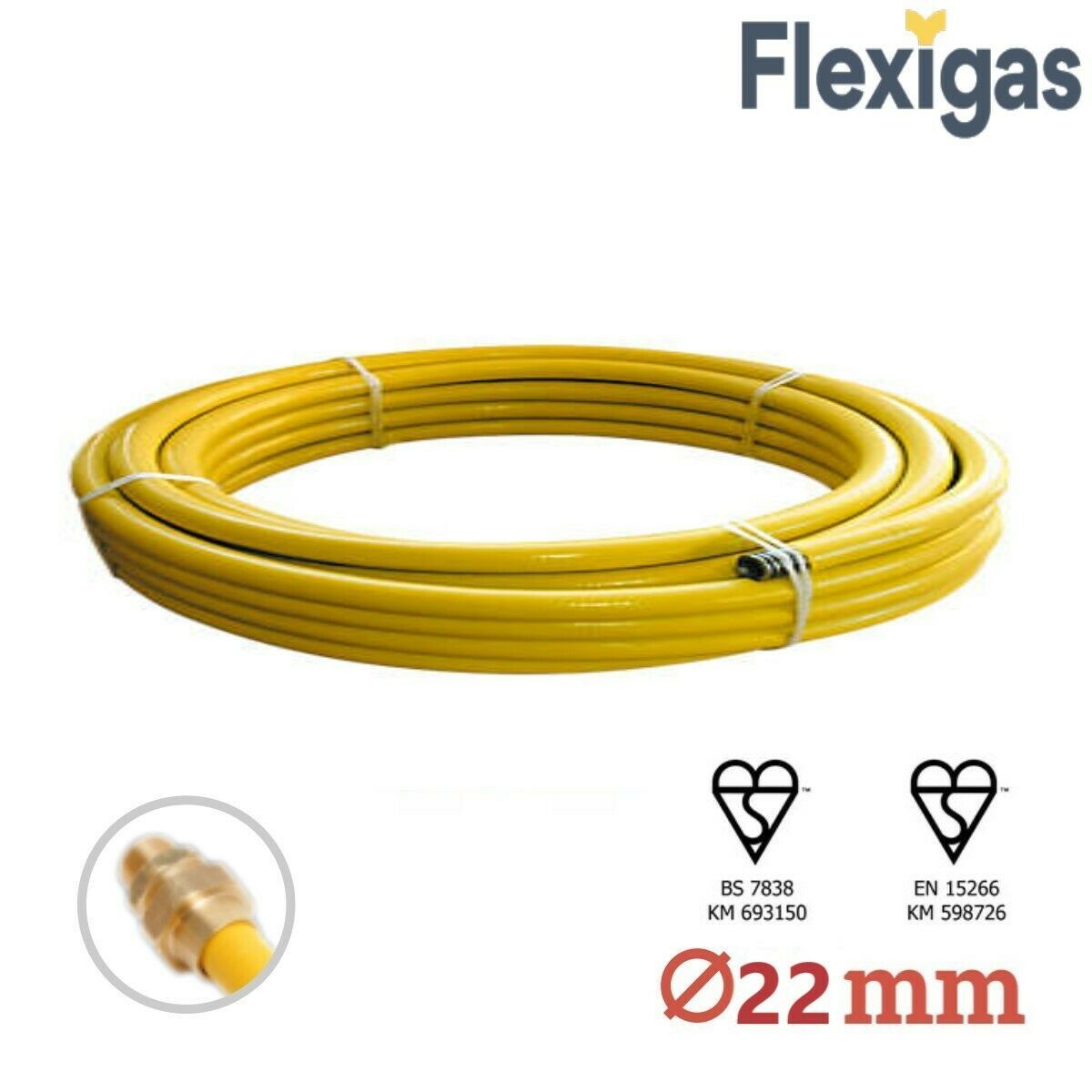 Flexigas Flexible Stainless Steel Gas Pipe 22mm