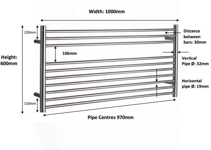 JIS Newick Towel Rail 600 x 1000mm