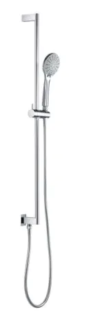 Just Taps Curve shower rail with an integrated wall outlet, hose, and multifunction hand shower