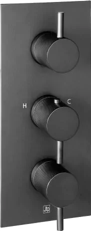 Just Taps VOS Vertical Thermostatic 2-Outlets Concealed Shower Valve-Triple Designer Handle-Matt Black