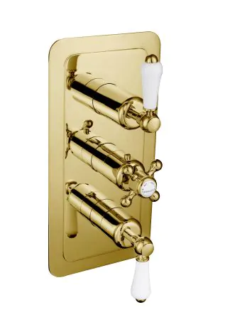Just Taps Grosvenor Lever Antique Brass Edition Thermostatic 3 Outlet Shower Valve – 325mm