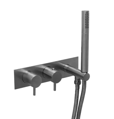 Just Taps VOS thermostatic concealed 2 outlet shower valve with an attached handset, MP 0.5 Brushed Black