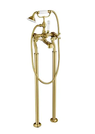Just Taps Grosvenor Cross Antique Brass Edition Freestanding Bath Shower Mixer With Kit