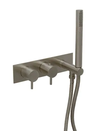 Just Taps VOS Brushed Black Thermostatic Concealed 2 Outlet Shower Valve With Attached Handset