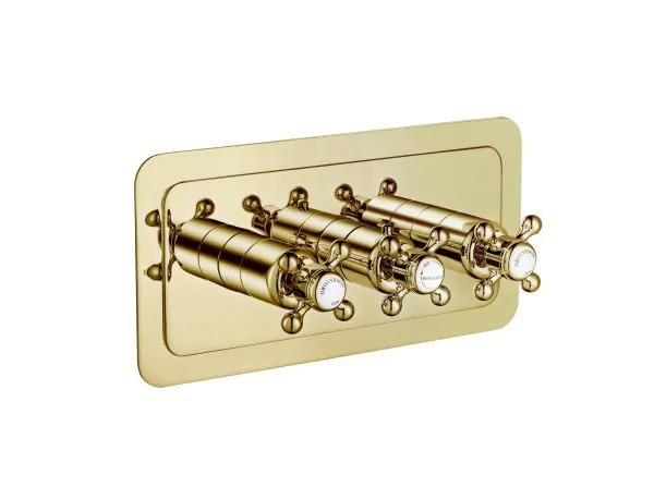 Just Taps Grosvenor Cross Antique Brass Edition Cross Thermostatic 2 Outlet Shower Valve – 160mm