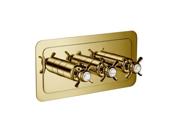 Just Taps Grosvenor Pinch Antique Brass Edition Thermostatic 3 Outlet Shower Valve – 160mm