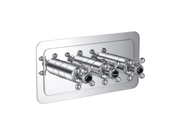 Just Taps Grosvenor Cross Thermostatic Concealed 2Outlet Shower Valve, Horizontal