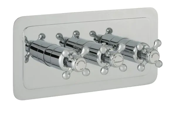 Just Taps Grosvenor Cross Thermostatic Concealed 2 Outlet Shower Valve, Horizontal