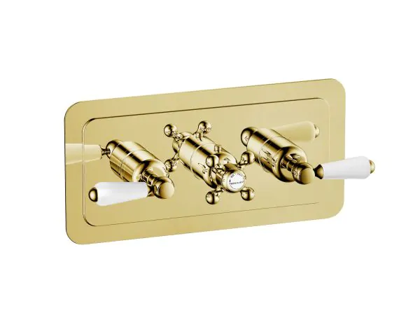 Just Taps Grosvenor Lever Antique Brass Edition Thermostatic 3 Outlet Shower Valve – 160mm