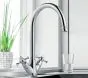 Clearwater Cottage C Twin Lever Kitchen Sink Mixer Tap With Dual Flow Brushed Nickel