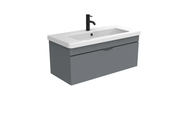 Saneux INDIGO 100cm 1 drawer wall mounted unit – Matte Pewter Grey
