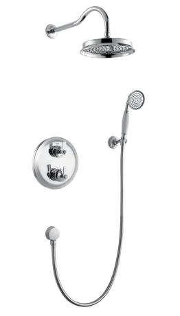 Flova Liberty Chrome thermostatic 2-outlet shower valve with fixed head and handshower kit