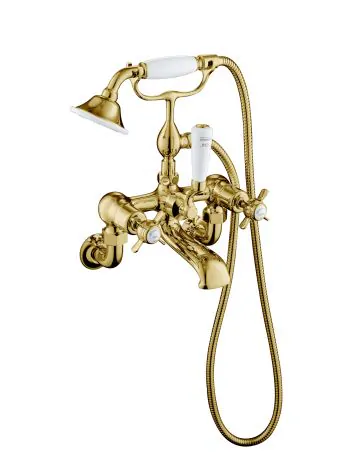Just Taps Grosvenor Pinch Antique Brass Edition Bath Shower Mixer Wall Mounted with Kit