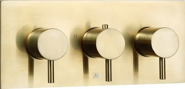 Just Taps VOS Thermostatic Concealed 2 Outlet Shower Valve, Horizontal Brushed Brass