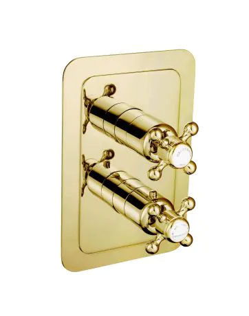Just Taps Grosvenor Cross Antique Brass Edition Cross Thermostatic 2 Outlet Shower Valve – 182mm
