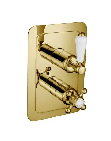 Just Taps Grosvenor Lever Antique Brass Edition Thermostatic 2 Outlet Shower Valve – 240mm
