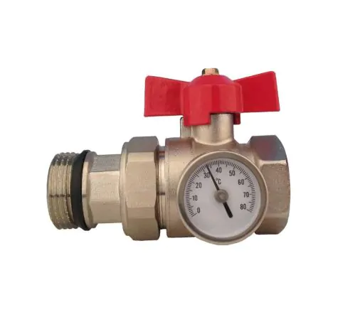 1″ Manifold Ball Valve with Temperature Gauge – Red
