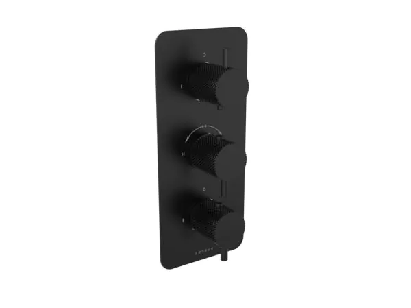 Saneux COS 2 way thermostatic low pressure shower valve kit with knurled handles – Matte Black