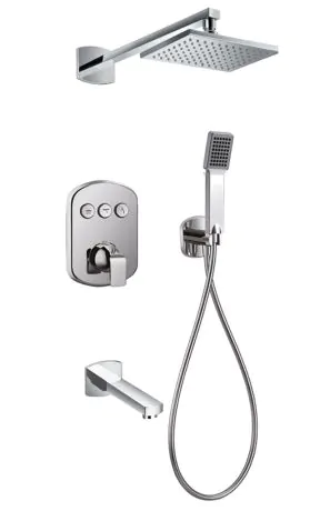 Flova Dekka GoClick® thermostatic 3-outlet shower valve with fixed head, handshower kit and bath spout