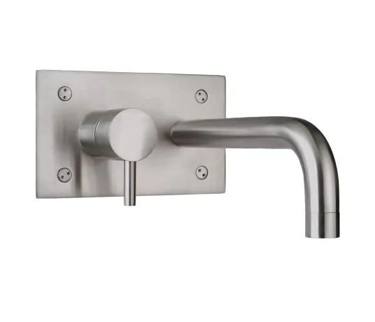 Just Taps Inox single lever wall mounted basin mixer, single plate HP 1 Available with short projection spout 152mm