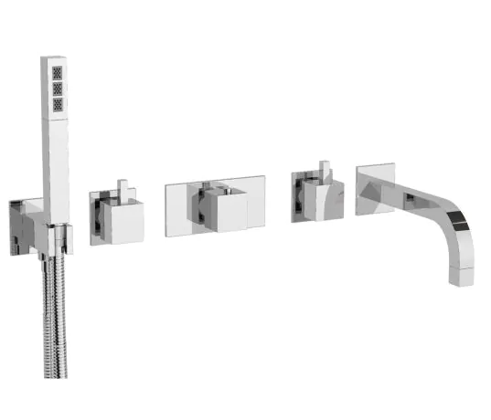 Just Taps Square Thermostatic 5 Hole Wall Mounted Bath And Shower Mixer With Kit And Diverter