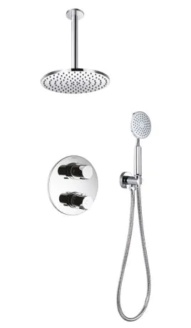 Flova Allore thermostatic 2-outlet shower valve with fixed head and handshower kit