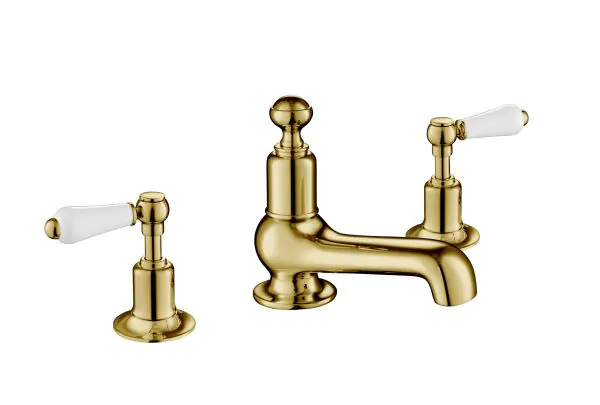 Just Taps Grosvenor lever 3 hole deck mounted basin mixer, LP 0.2 Brass with Nickel finish