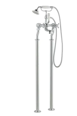 Just Taps Grosvenor Cross Freestanding Bath Shower Mixer With Kit Brass with nickel finish