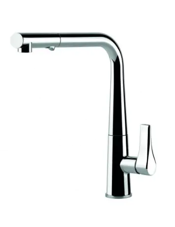 Gessi Proton side lever monobloc mixer with swivel spout and pull-out double jet spray - Brushed Nickel