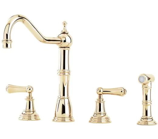 Perrin And Rowe Alsace Kitchen Sink Mixer Tap With Lever Handles With Rinse Gold