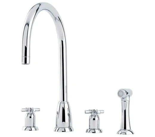 Perrin & Rowe Callisto Kitchen Sink Mixer Tap With C-Spout And Rinse Crosstop Handles