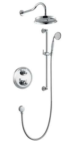 Flova Liberty Chrome thermostatic 2-outlet shower valve with fixed head and slide rail kit