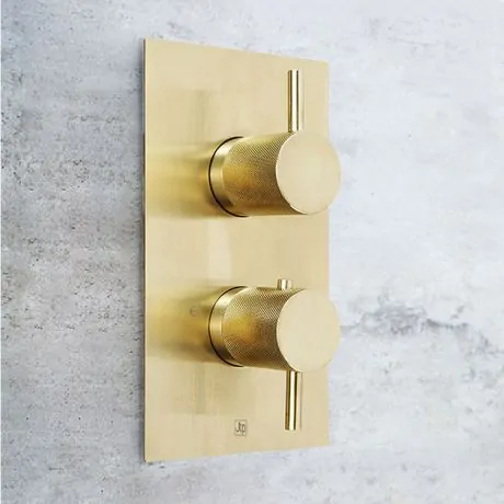 Just Taps Vos Brushed Brass Two Outlet Shower Valve with Designer Knurled Handles