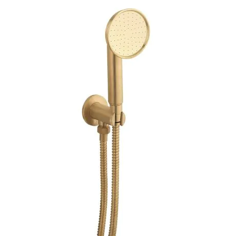 Crosswater MPRO Industrial Wall Outlet, Single Mode Handset & Hose - Unlacquered Brushed Brass