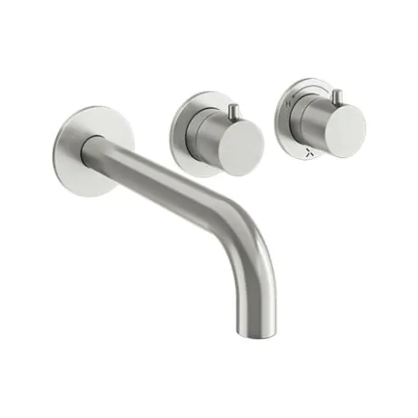 Crosswater Module 3 Outlet 2 Handle Shower Valve & Bath Spout Brushed Stainless Steel