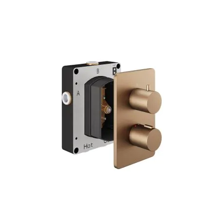 Abacus Ez Box 2.0 Thermostatic Shower Valve 2 Outlet 2 Brushed Bronze Round Handles