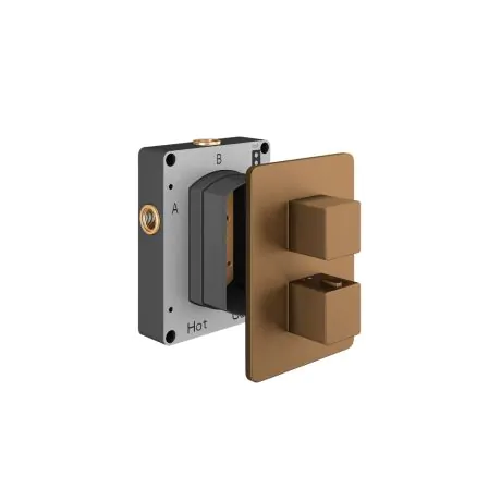 Abacus Ez Box 2.0 Thermostatic Shower Valve 1 Outlet 2 Brushed Bronze Square Handles
